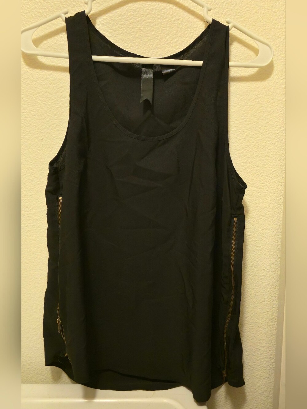 Black Sleeveless Zip Detail Tank Top